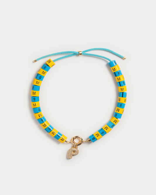 Necklace Apollo with bold pendant in colors yellow and blue inspired by the blue sky bliss
