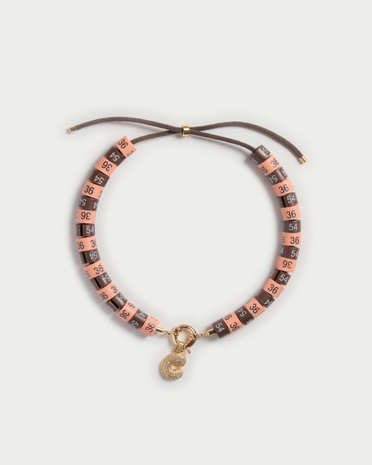 Necklace Diana with bold pendant in colors peach and brown - channeling the huntress' energy and Lady D elegance