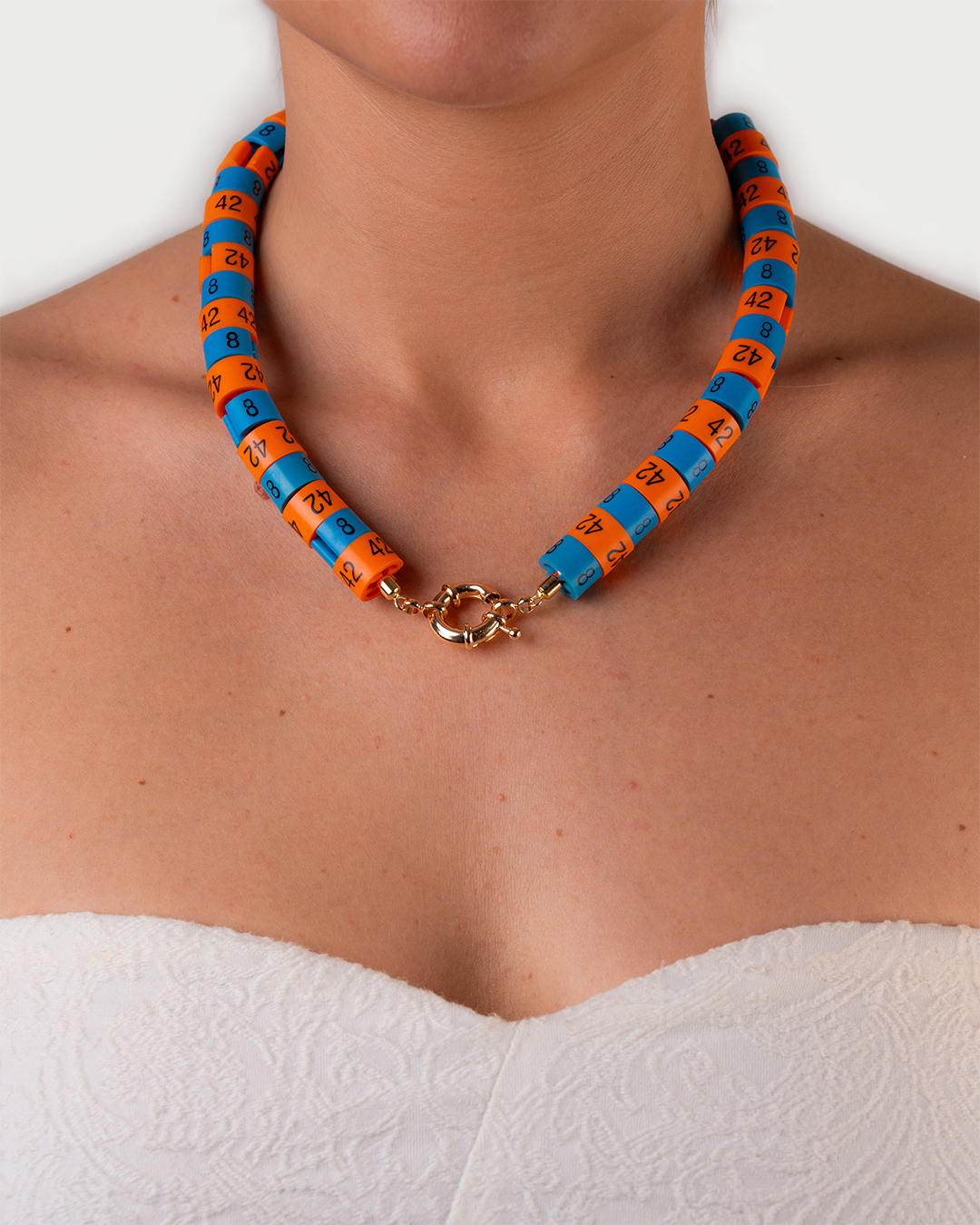 Necklace Helios in colors orange and blue inspired by the God of the sun