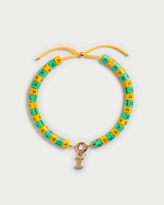 Necklace Solea with bold pendant  in colors yellow and green to embody the Brazilian alegria