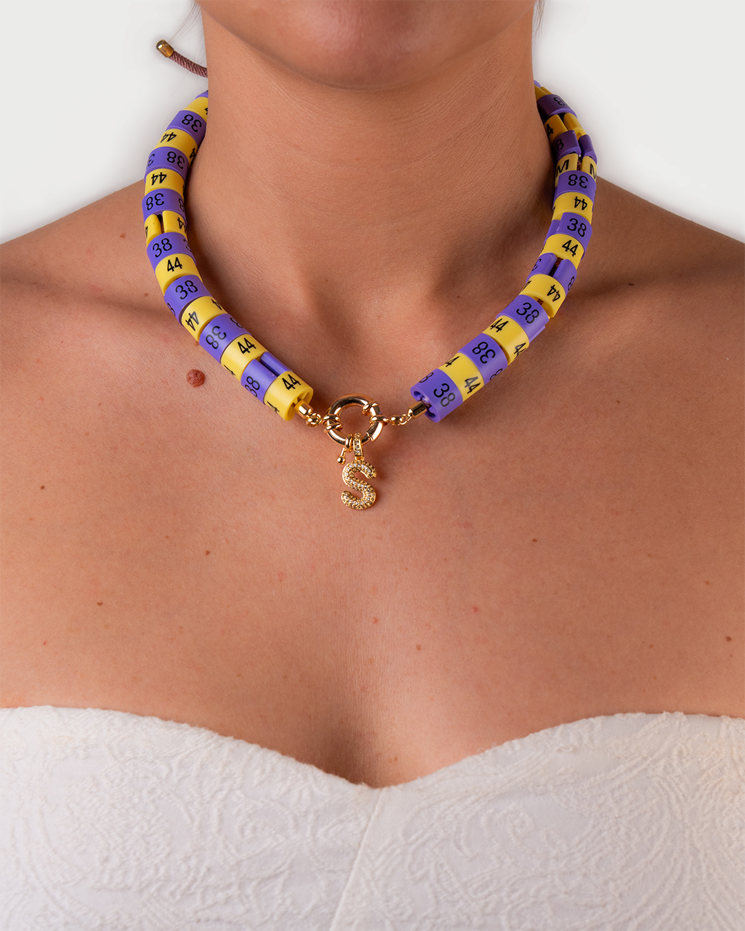 Necklace Zora with slim pendant  in colors yellow butter and purple inspired by the sun-kissed ocean horizons